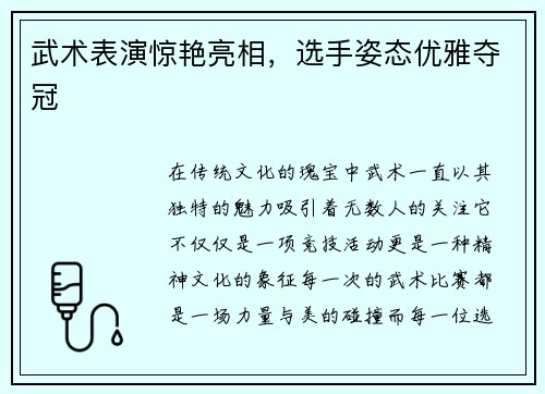 武术表演惊艳亮相，选手姿态优雅夺冠